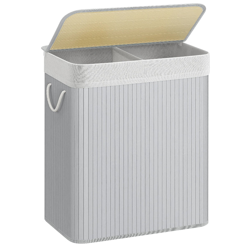 Panier à linge double en bois gris