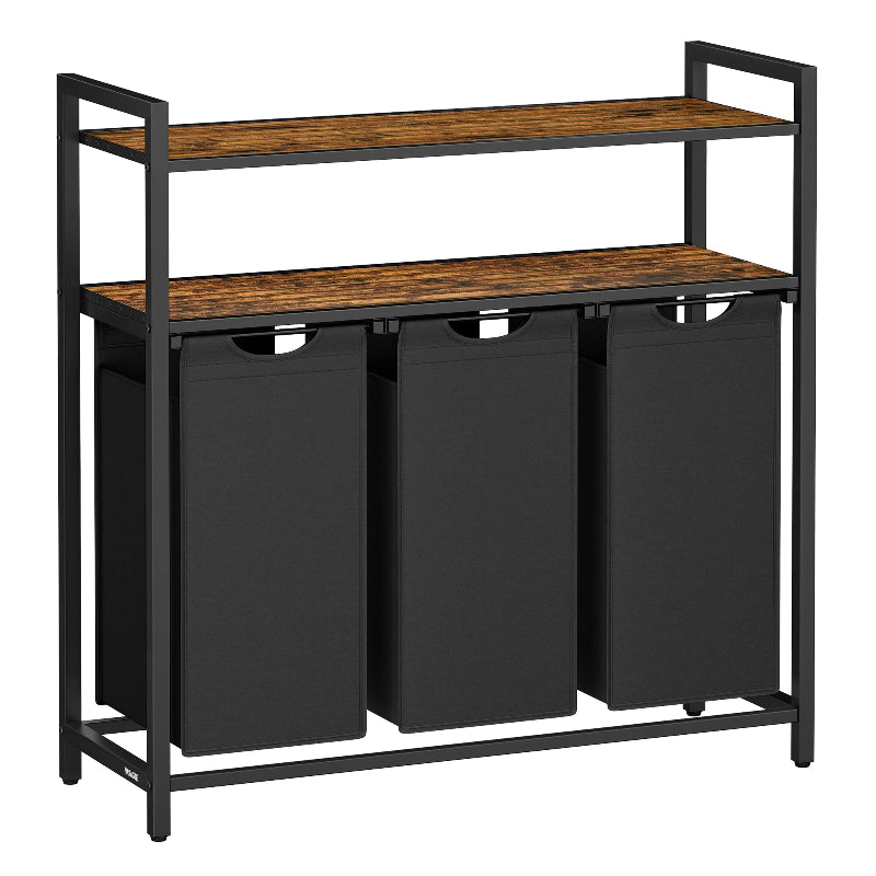 Panier à linge noir 3 compartiments avec double étagère