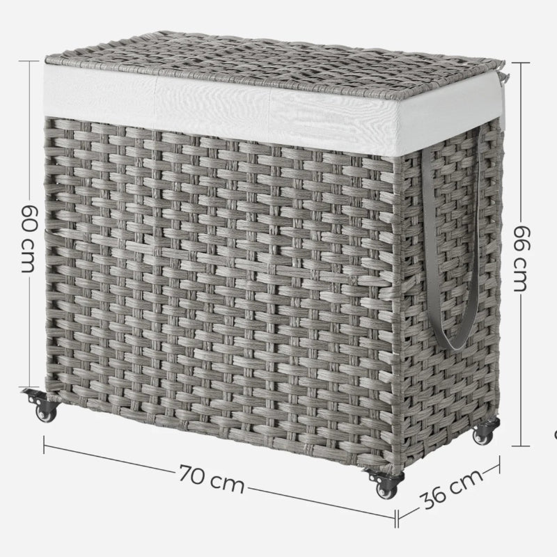 taille et dimensions détaillé du panier à linge avec roulettes à 3 compartiment