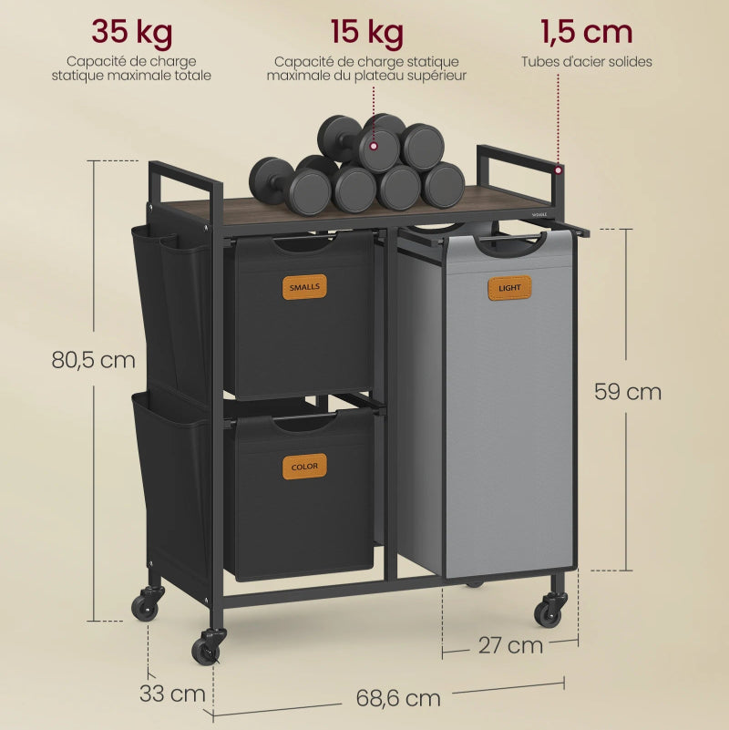 dimensions et tailles du panier à linge tri 