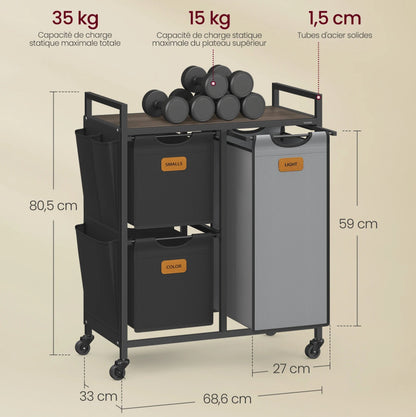 dimensions et tailles du panier à linge tri 