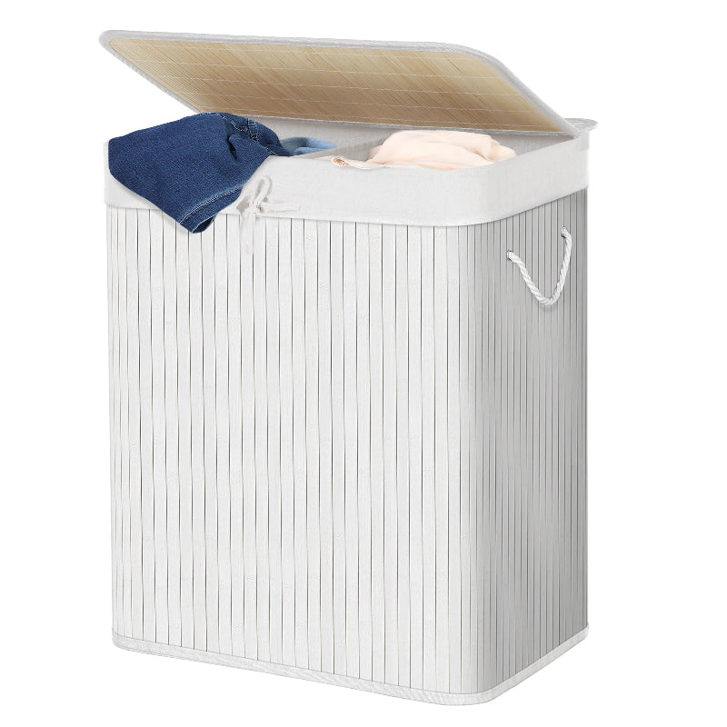 Panier à linge double avec vêtements dedans  