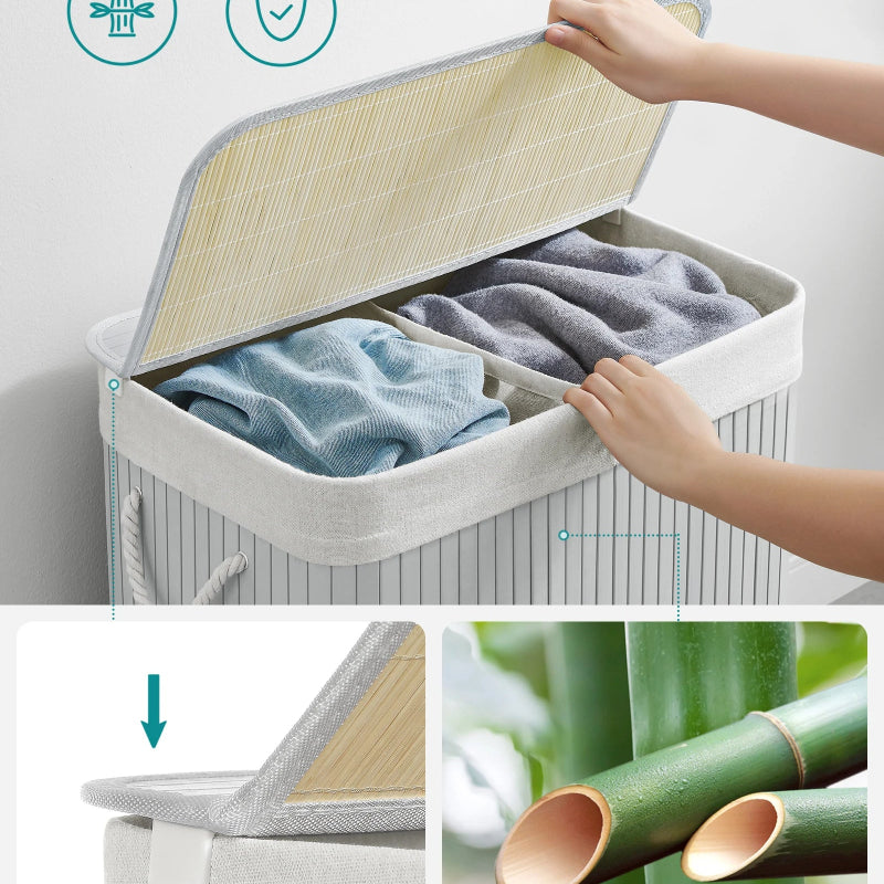 Panier à linge double gris avec des vêtements  dedans 