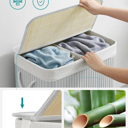 Panier à linge double gris avec des vêtements  dedans 