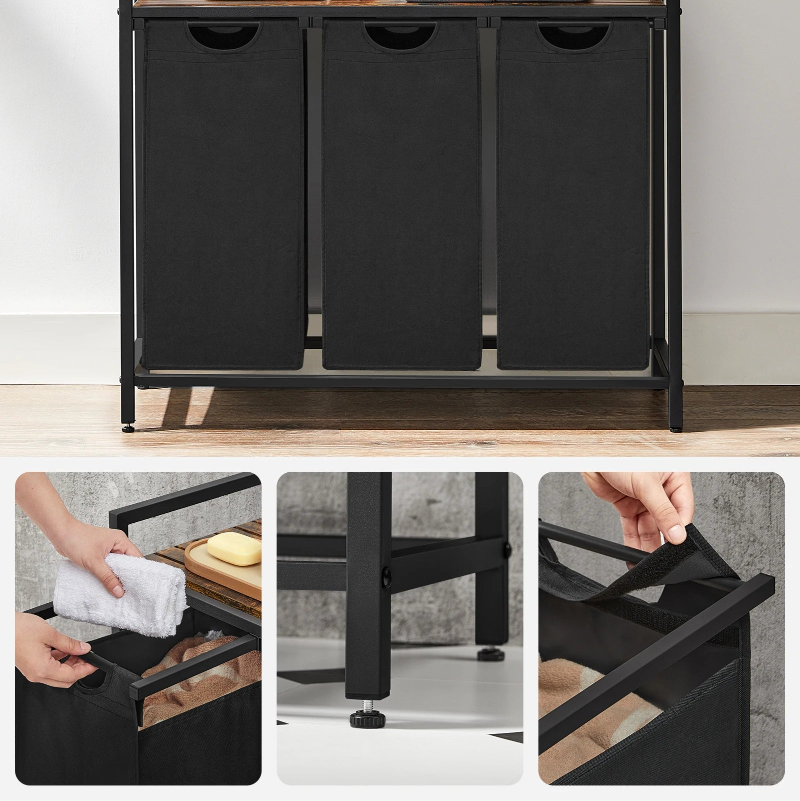 panier a linge a 3 compartiments avec des objets dessus