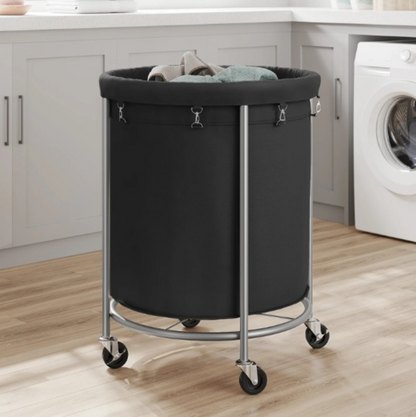 Panier à linge avec roulettes noir  170L à coter d'une machine à laver 