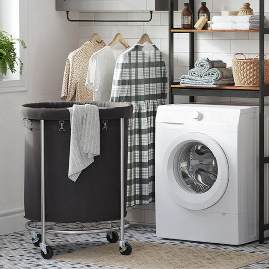 Panier à linge avec roulettes noir et argent 