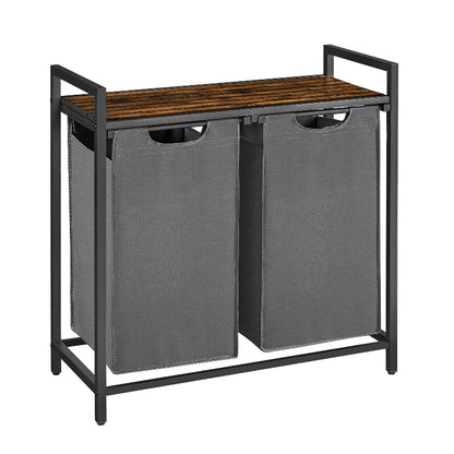 Panier à linge double gris avec étagère