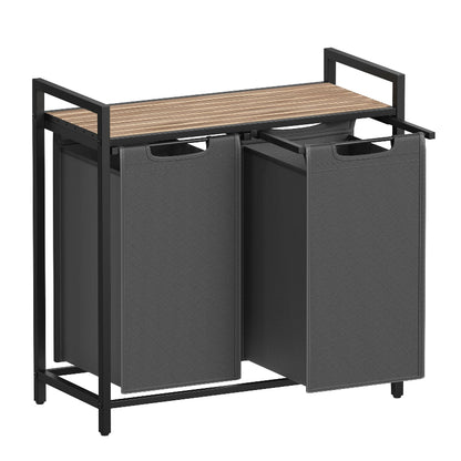 Panier à linge double gris avec étagère