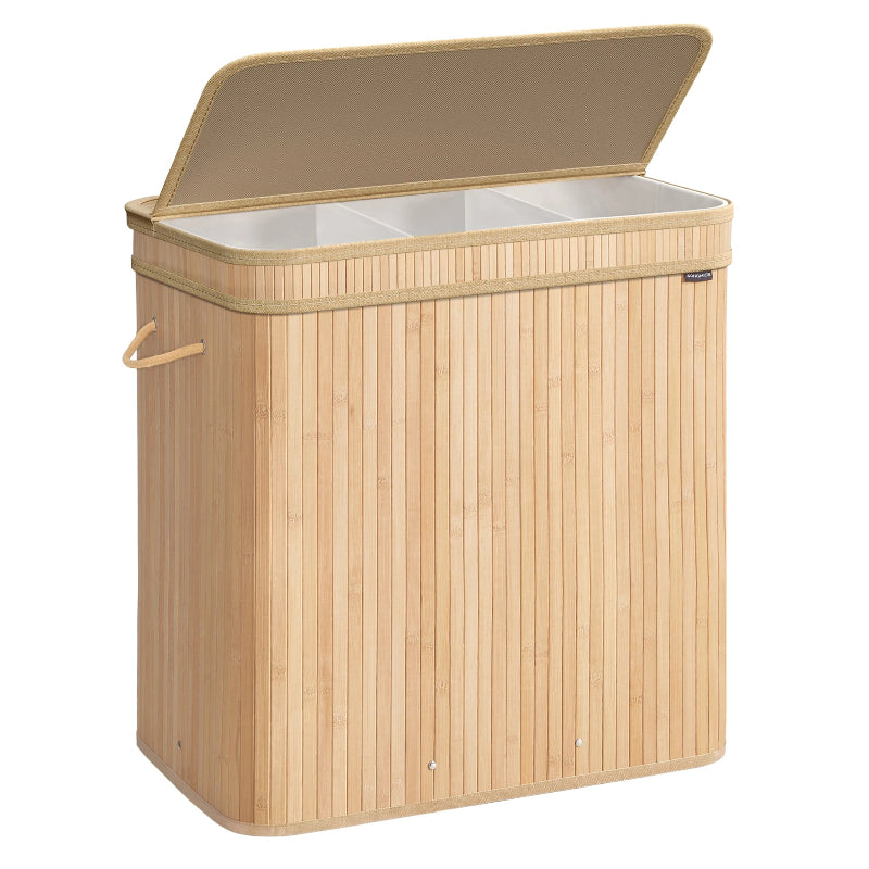 Panier à linge en bois avec 3 compartiments 