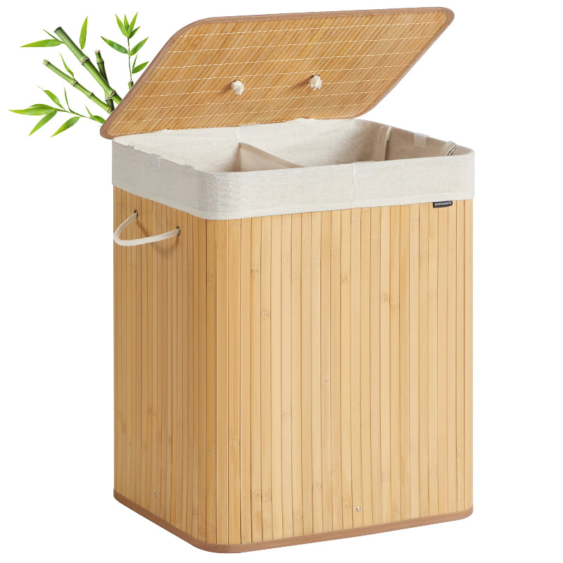 Panier à linge en bois avec double compartiments