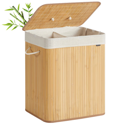 Panier à linge en bois avec double compartiments