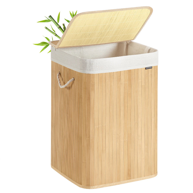 Panier à linge en bois clair 95L