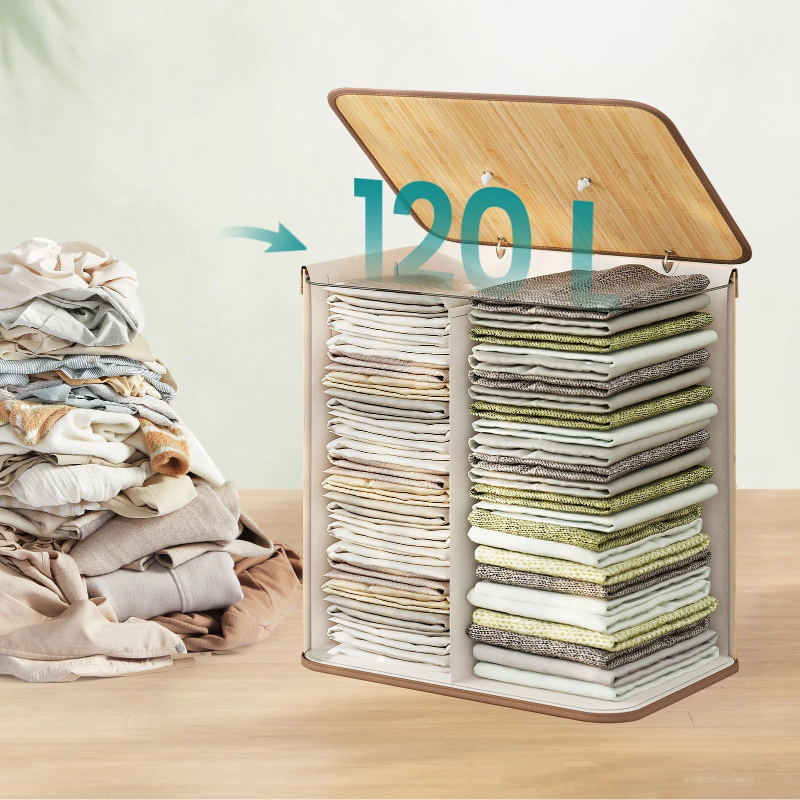 Panier à linge en bois double-compartiments