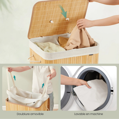 Panier à linge en bois double compartiment avec couvercle