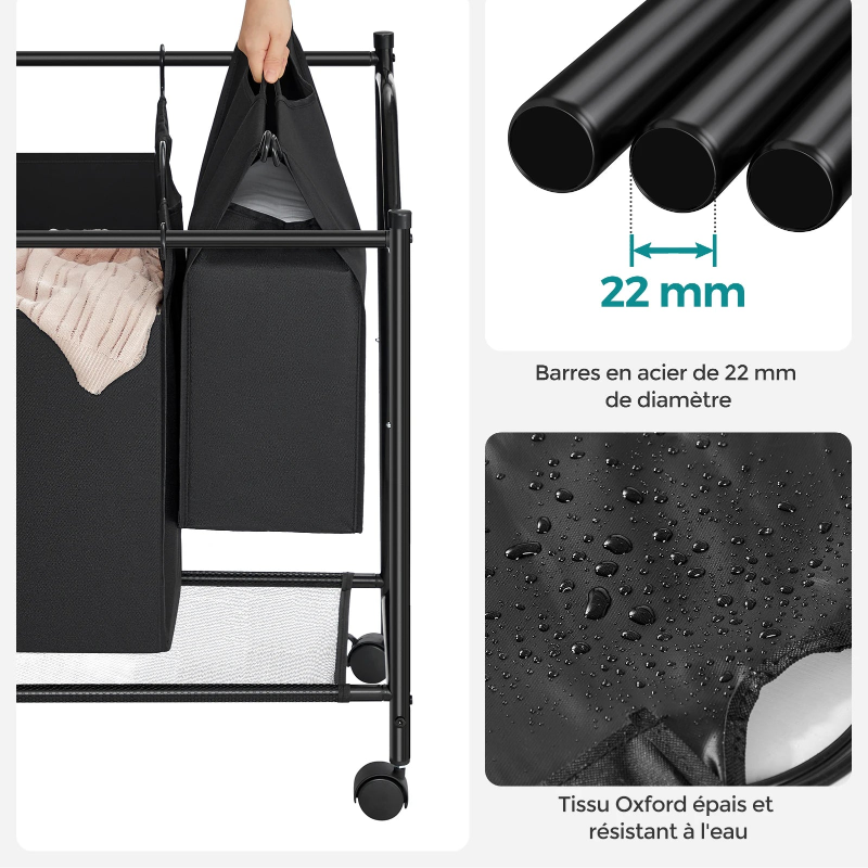  dimensions Panier à linge roulettes 4 compartiments 