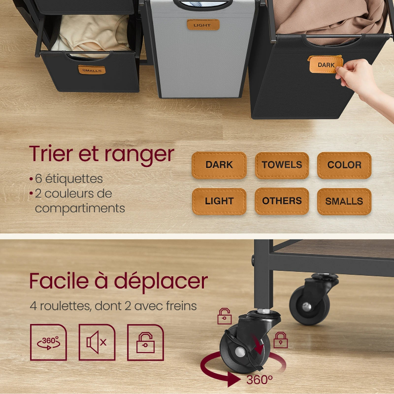  fonctionnalités Panier à linge tri avec 4 compartiments 