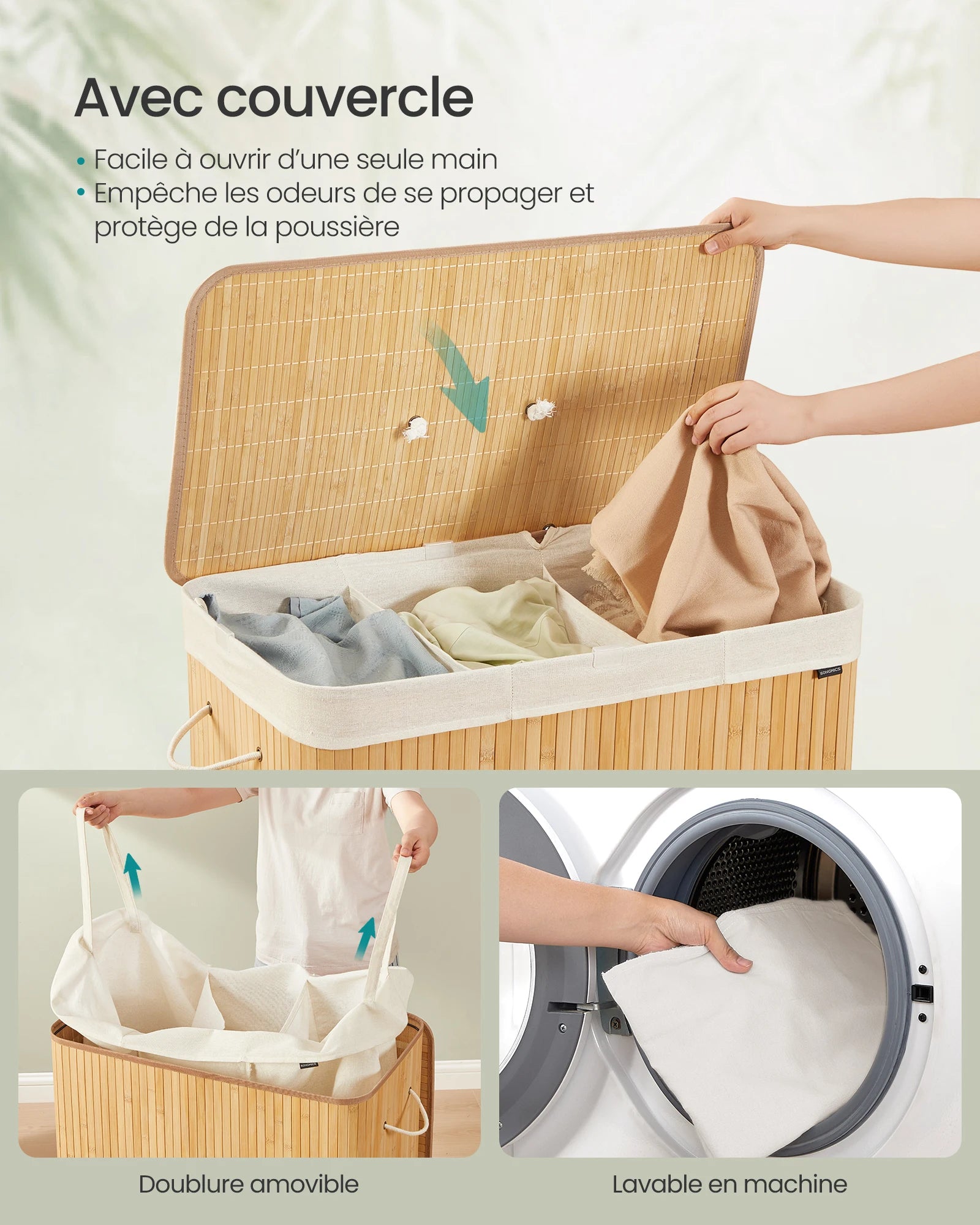 Panier à linge 3 compartiments 170L