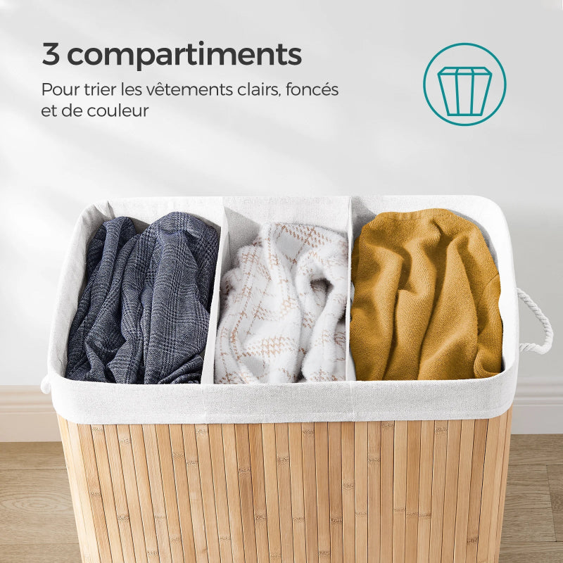 vêtements trier dans le panier à linge 3 compartiments 150L