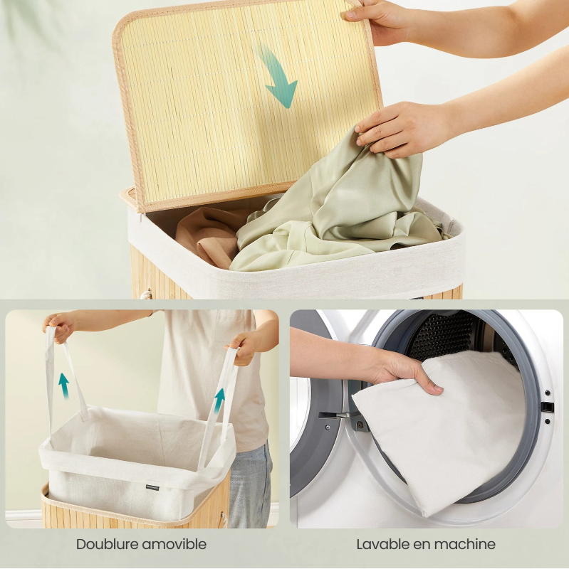 couvercle panier à linge en bois 95L