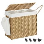 Panier à linge avec roulettes à 3 compartiments boisée
