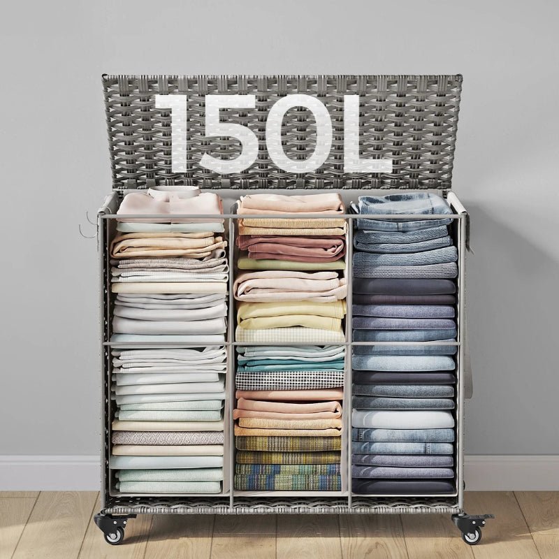 Panier à linge avec 3 roulettes à 3 compartiments