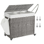 Panier à linge avec roulettes avec 3 compartiments gris