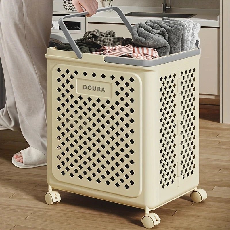 Panier à linge avec roulettes pliable-blanc