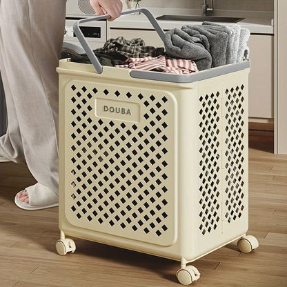 Panier à linge avec roulettes pliable-blanc
