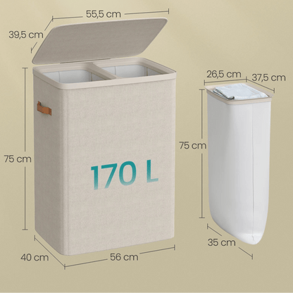 dimensions panier à linge double compartiments 170L
