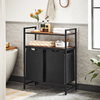 Panier à linge double à double compartiments noir dans une salle de bain