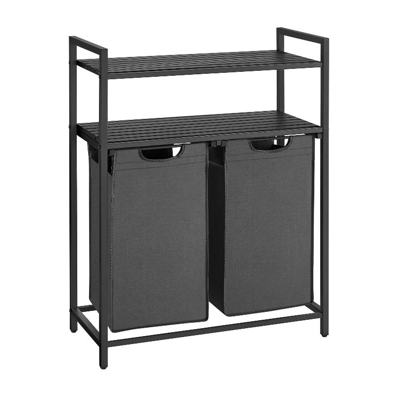 Panier à linge double à double étagère gris