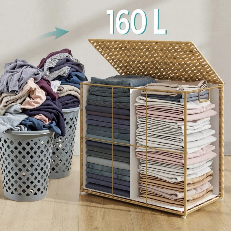 panier à linge  double boisée avec double compartiments