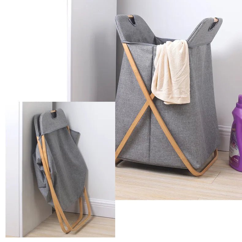 panier à linge en bois en tissu pliable