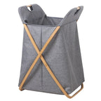 Panier à linge en bois et tissu couvercle