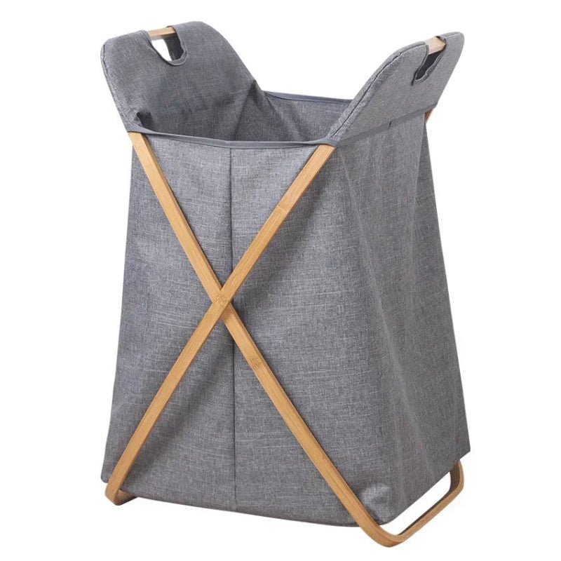 Panier à linge en bois et tissu couvercle