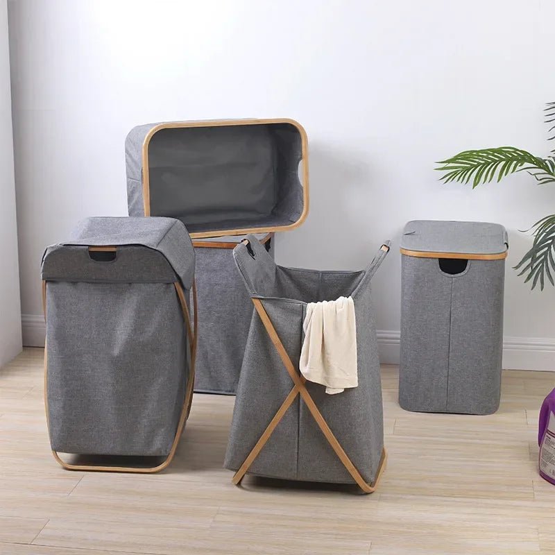 Panier à linge en bois et tissu