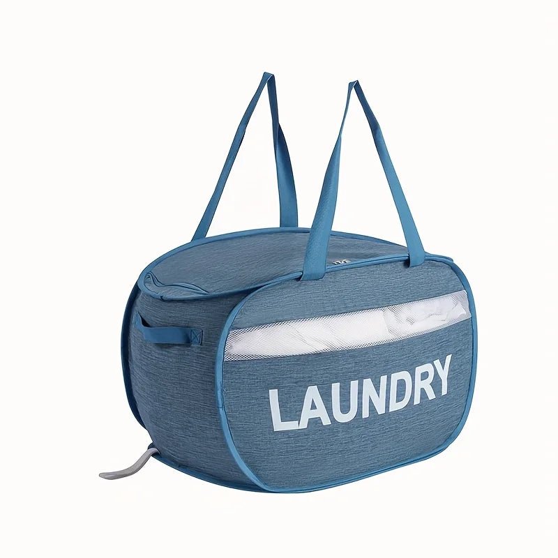 panier à linge pliable grande capacité bleu avec couvercle