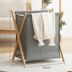 Panier à linge en bois pliable gris