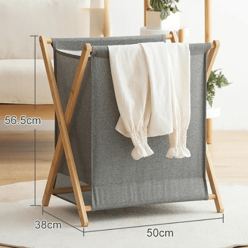 Panier à linge en bois pliable gris
