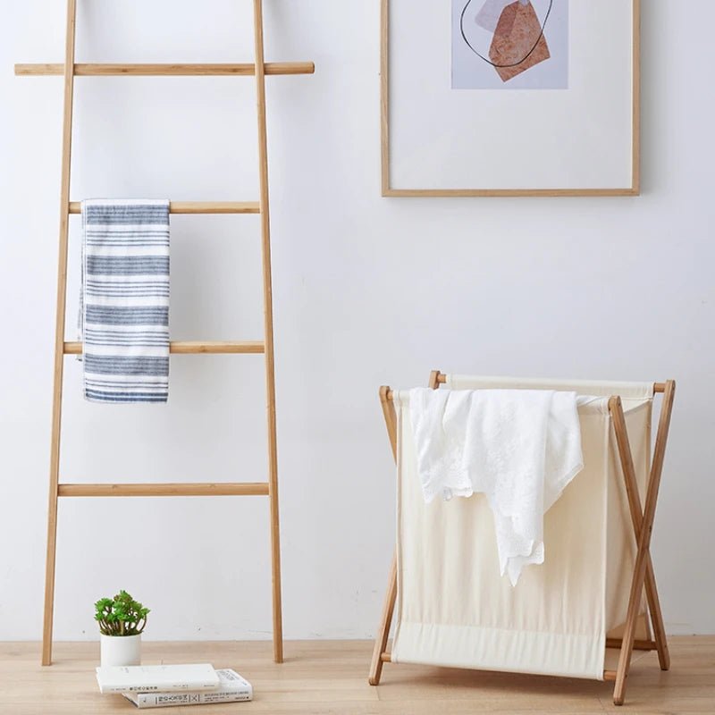 Panier à linge en bois pliable beige
