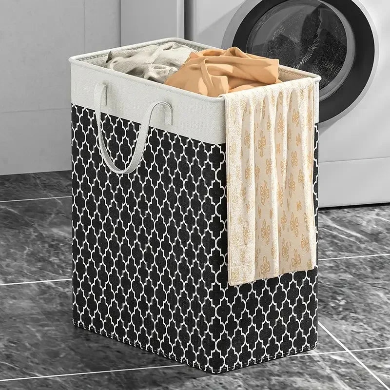 Panier à linge rectangle noir en blanc