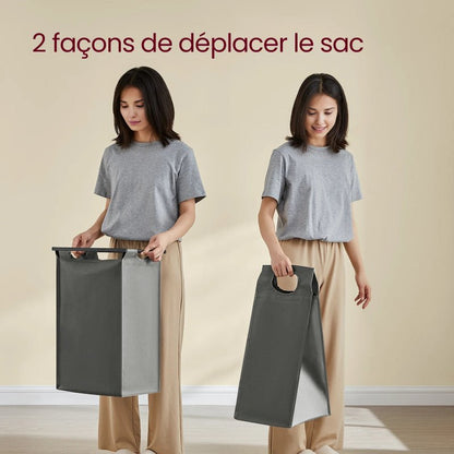 2 facons de déplacer le sac du panier à linge tri à etagere 