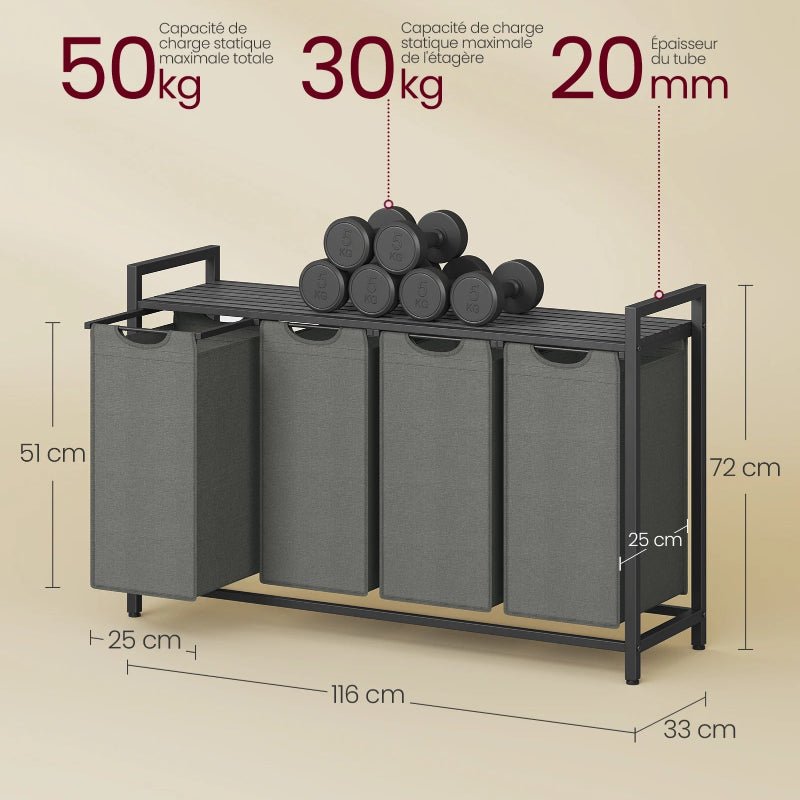  dimensions et capacité Panier à linge à étagère noire 