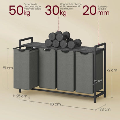  dimensions et capacité Panier à linge à étagère noire 