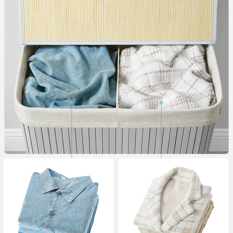 panier à linge double gris avec des vêtements dedans  