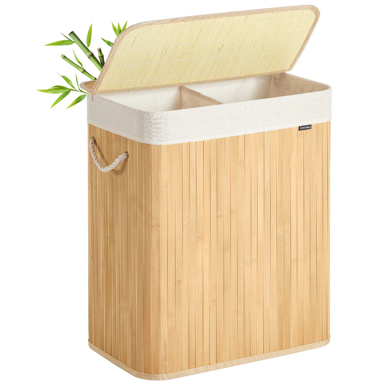 Panier à linge double compartiments en bois  