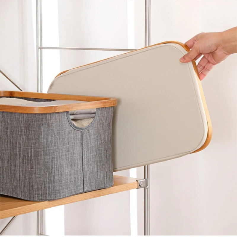 panier à linge en tissu gris et couvercle 