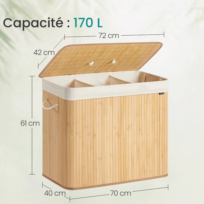 simple panier à linge 3 compartiment 170L